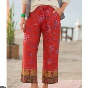Sundance Femme Voyager red floral print Cargo pants women's S boho costal beach